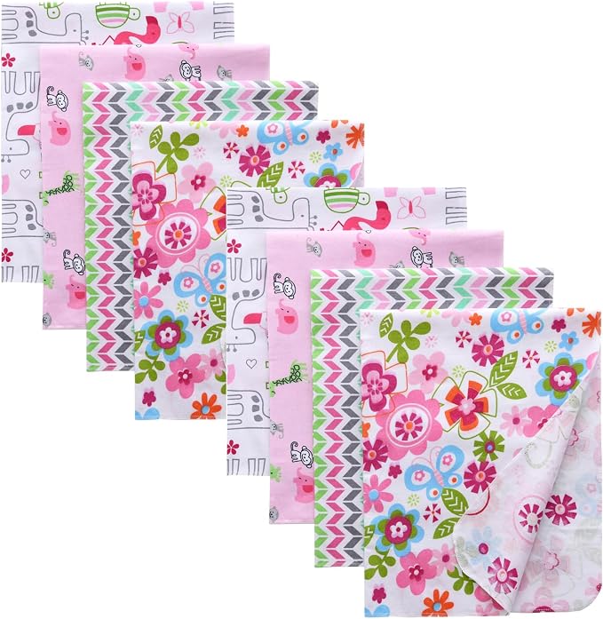 Gina Era Cotton Flannel Receiving Blankets Baby 8 Pcs, Baby Swaddle Blankets, Baby Flannel Blanket 30 X 30 Inch for Boy Girl (Style-1)