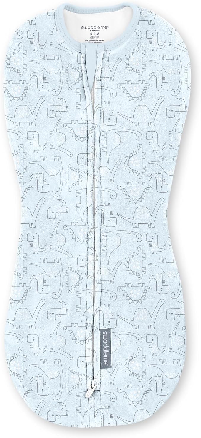 SwaddleMe by Ingenuity Compression Baby Swaddle Pod, Two-Way Zipper for Easy Diaper Changes, Improves Sleep & Calms Startle Reflex, 0-2 Months, 1.0 TOG, 2-Pack - Dino Jam