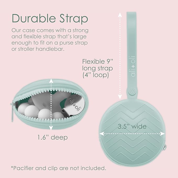 Ali+Oli BPA-Free Silicone Pacifier Holder Case (1-pk) Diaper Bag Accessory Newborn Travel Baby Pacifier Pouch (Grey)
