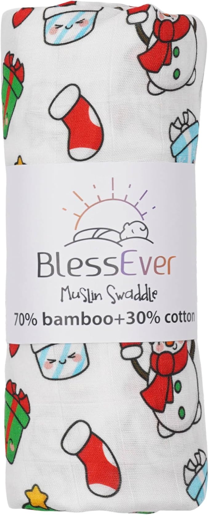 Muslin Swaddle Blanket for Unisex, Soft Breathable and Skin-Friendly Baby Swaddles for Boys & Girls, Baby Blanket, Newborn Receiving Blanket, Christmas Blankets Babies, Large 42 x 47 inches