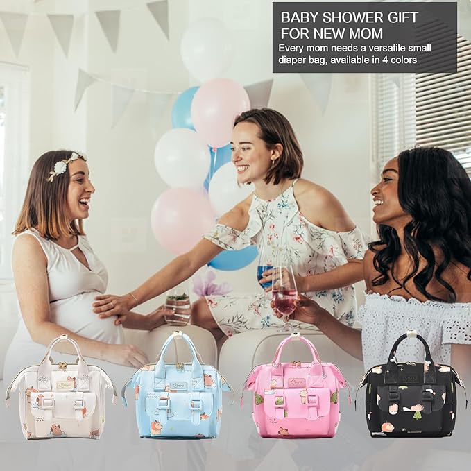 Small Diaper Bag Crossbody with Multi-Pocket, 4 in 1 Mini Travel Mommy Tote w/ Shoulder for Stroller, Small Toddler Daiper Backpack with Insulated Pockets, Compact Baby Bag for Mom (Black Animal)