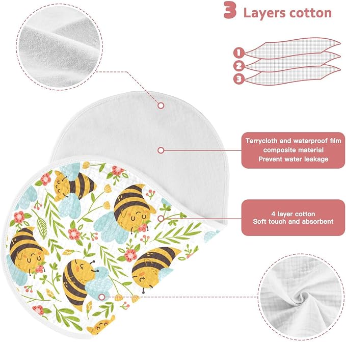 vvfelixl Burp Cloths Honey Bee Cute Bumble Bee for Baby Boy Girls Baby Washcloths Burp Rags 1 Pack