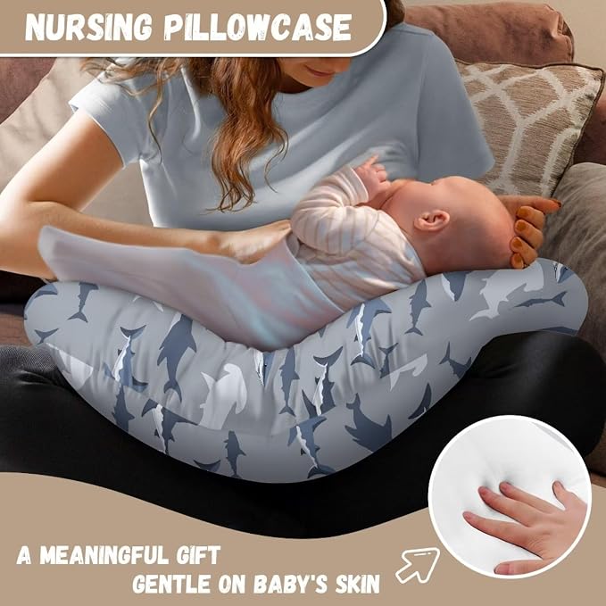 Shark Nursing Pillow Cover for Infant, Lightweight Neutral Breastfeeding Pillow Slipcover, Easy to Clean Removable Pillow Cover for Infant Snug