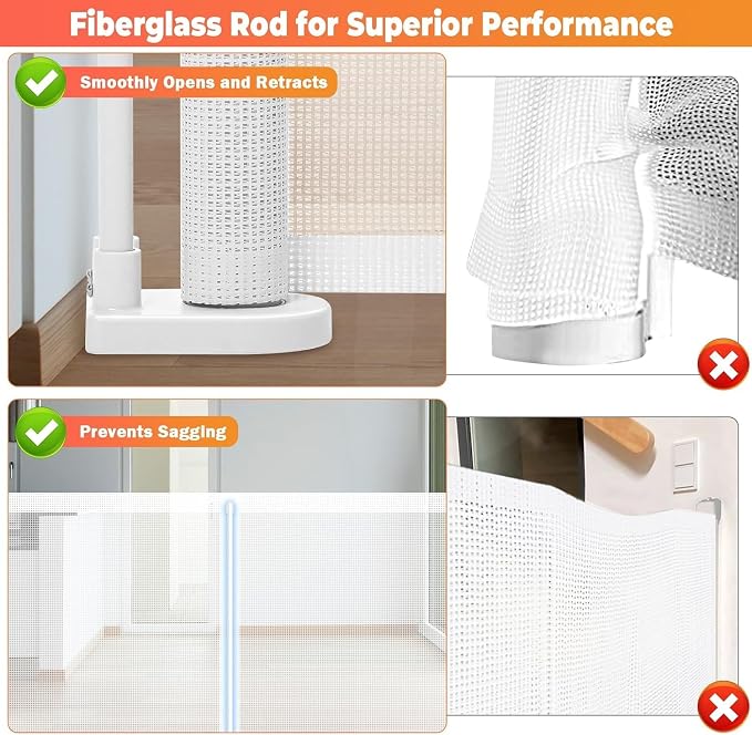 275" Retractable Baby Gates Dog Gate - 23ft Extra Wide Expandable Child Safety Gate,49" Tall Toddler Pet Mesh Gate with Reinforced Strips for Doorways,Stairs,Hallways,Outdoor & Indoor Large Openings