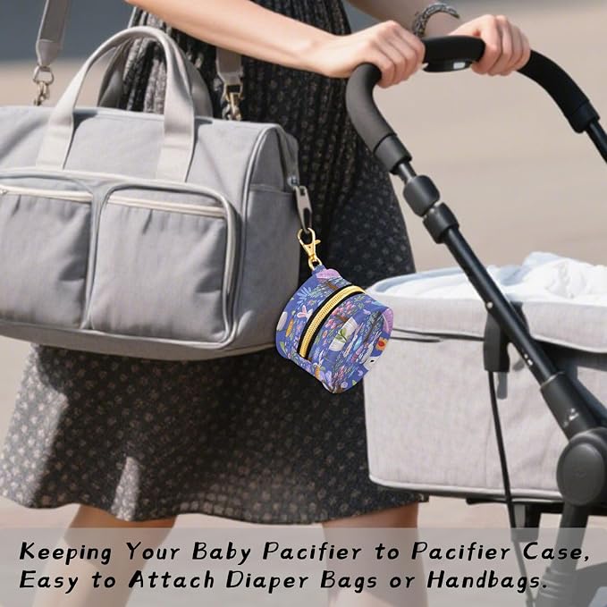 Pacifier Holder with Clip Pacifier Case for Diaper Bag Round Baby Pacifier Pouch Box Bag Portable Blue Rabbit and Easter Egg Tree Easter
