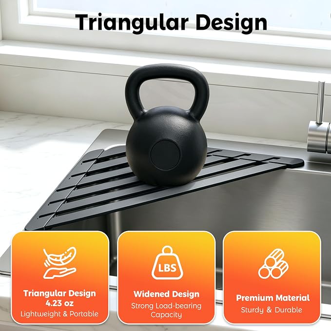Sink Corner Drying Rack - Foldable Triangular Sink Sponge Holder, Dish Drying Rack Over the Sink, Kitchen Sink Accessories (Grey, 19.69" x 12.2")