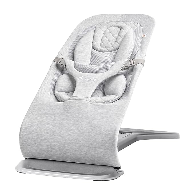 Ergobaby Evolve 3-in-1 Bouncer, Adjustable Multi Position Baby Bouncer Seat, Fits Newborn to Toddler, Light Grey