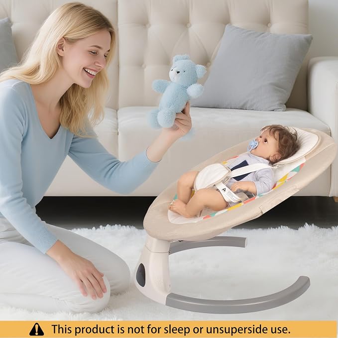 JFOVMCYG Electric Baby Swing for Infants 0-9 Months, Portable Infant Swing with 5 Speeds, Bluetooth Audio, Remote Control, USB Power Cable & Adapter Included, Lvory White, Up to 20 lbs