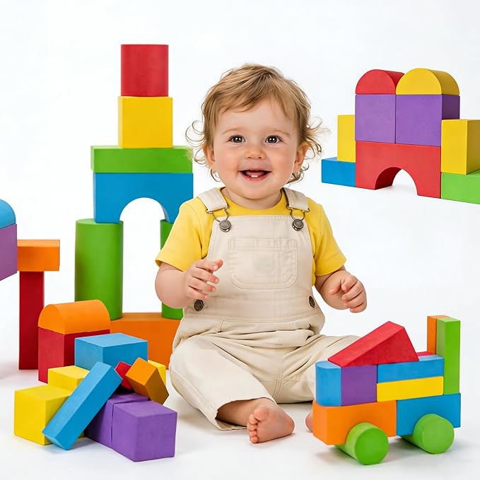 Pairez Toys Large Building Blocks for Toddlers 3-5, Big Foam Building Blocks, Baby Bath Toys, Soft Stacking Blocks Set, Montessori & Sensory Learning Toys for 3+ Years Old Boys & Girls (36PCS)