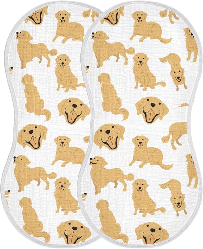 Golden Retriever Dog Muslin Burp Cloths for Baby 2 Pack Soft 100% Cotton Baby Washcloths Bibs for Boy Girl
