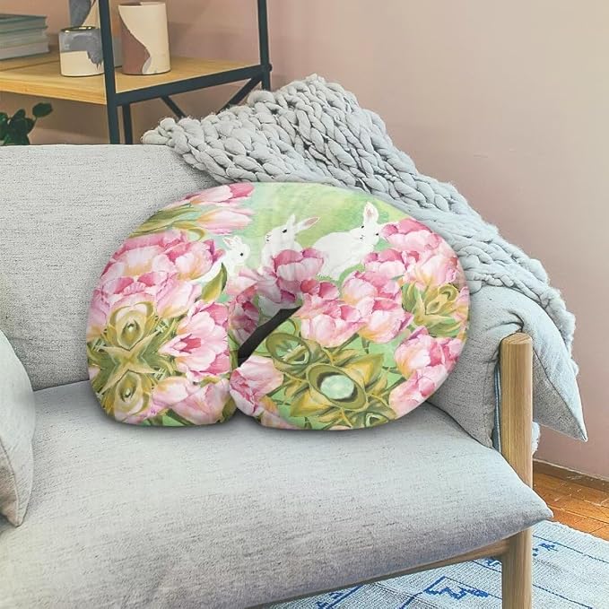 Stretchy Neutral Breastfeeding Pillow Cover Fit Standard Nursing Pillows,Ultra Soft and Cozy Nursing Pillow Slipcovers,Watercolor Pink Flowers Bunny