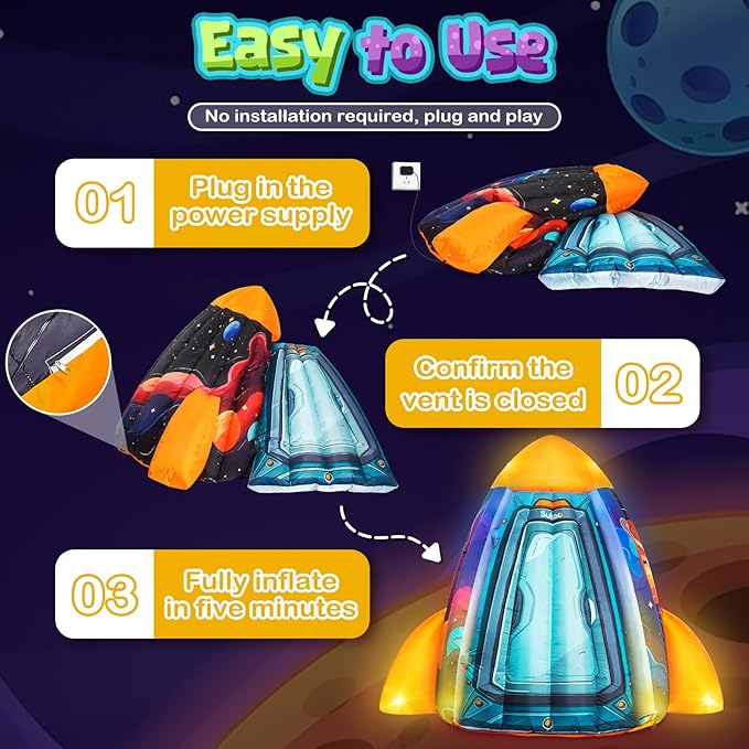 Subao Rocket Inflatable Light Up Sensory Tent for Kids with Autism,Blow Up Kids Tent for Home Classroom Indoor Play,Autism Sensory Products for Calm Corner,Birthday Xmas Gifts for Children