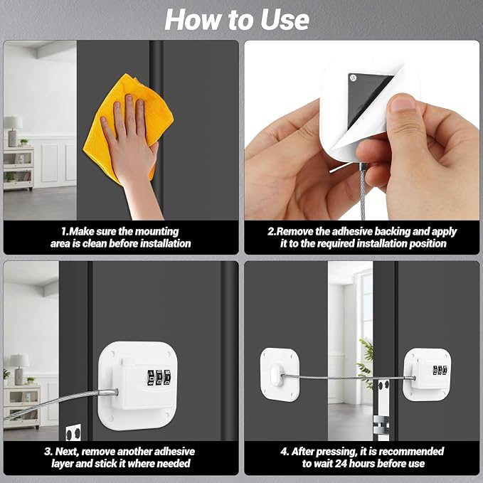 Refrigerator Lock for Kids, 2 Pack Fridge Lock with 3-Digit Combination, Heavy Duty Freezer Lock, Child Safety Cabinet & Drawer Lock, Easy Install Adhesive Lock No Keys Needed,White