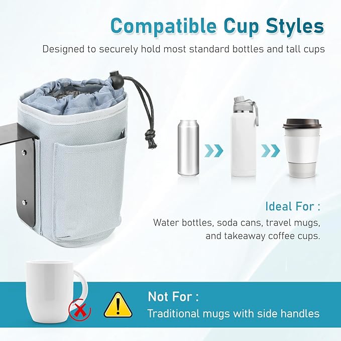 TYYIHUA Cup Holder and Phone Holder for Power Wheelchair, Compatible with Most Electric Wheelchairs, Secure & Convenient Drink Carrier, Grey