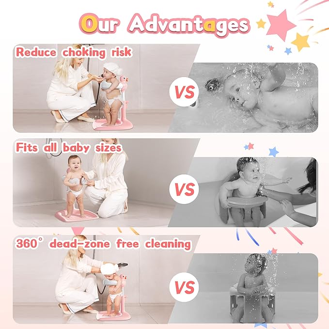 JUNEU Baby Shower Stand, Adjustable Height Baby Bath Stand with Enlarged Anti-Slip Base, Toddler Shower Standing Support, Soporte para Bañera de Bebe, Ideal Gift for Infant 6??6 Months (Pink Duck)