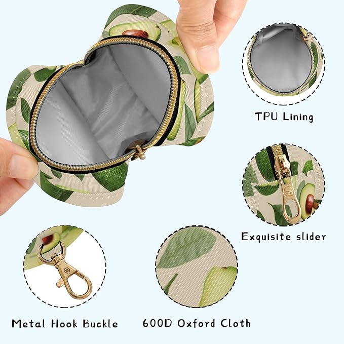 Pacifier Holder with Clip Pacifier Case for Diaper Bag Round Baby Pacifier Pouch Box Bag Portable Nature Avocados Leaves