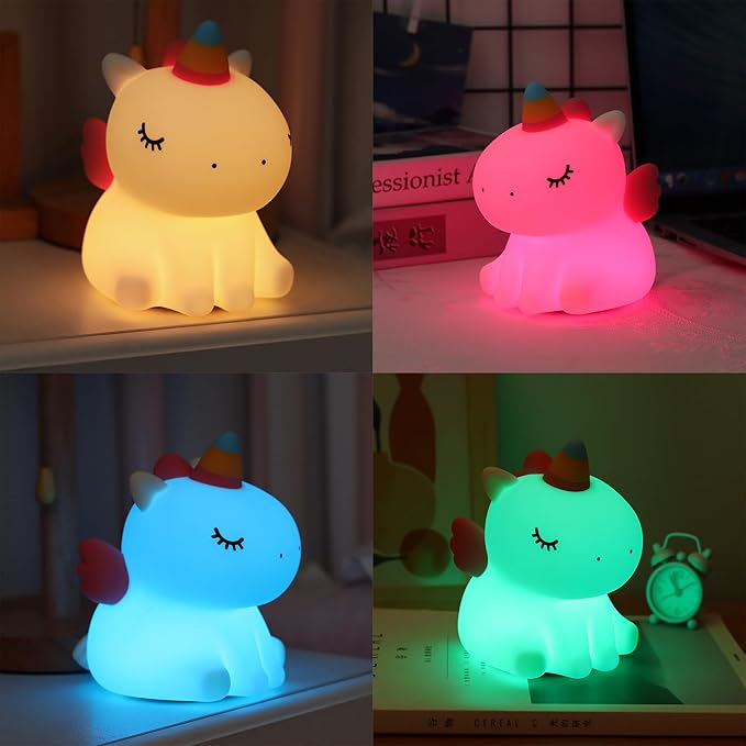 Unicorn Night Light for Kids, Silicone Baby Nursery Night Light Dimmable LED Unicorns Lamp Rechargeable Bedside Lamp Nightlight Unicorn Toys for Girls Toddler Women Gifts Bedroom Kids Room Decor