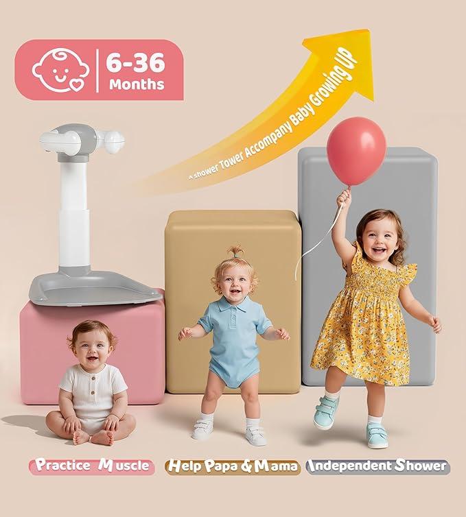 Baby Bath Stand, Foldable Standing Bathtub for Baby, Shower Stand and Bath Support for Infants and Toddlers (6??6 Months), Non-Slip Adjustable Baby Standing Support, Grey