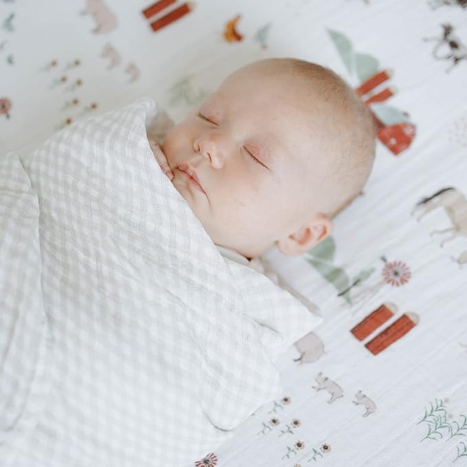 Little Unicorn Premium Cotton Swaddle Baby Blanket | Breathable Fabric | for swaddling, Play, Nursing & More (Tan Gingham)