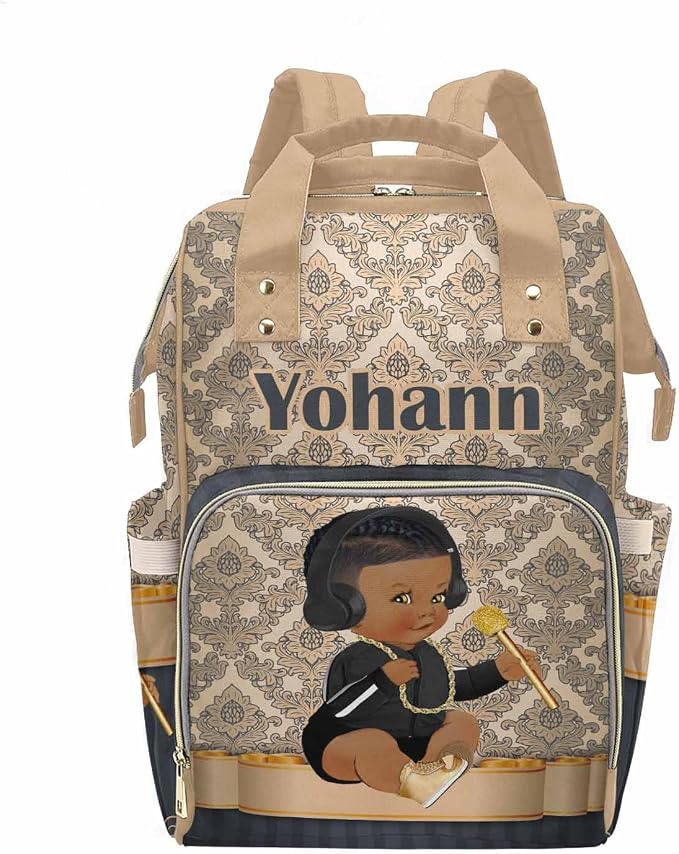 M YESCUSTOM Custom Diaper Backpack with Name, Crown Baby Backpacks for Dad Mom - Insulated Pockets, Portable Nappy Bags - Nursery Bag Gift