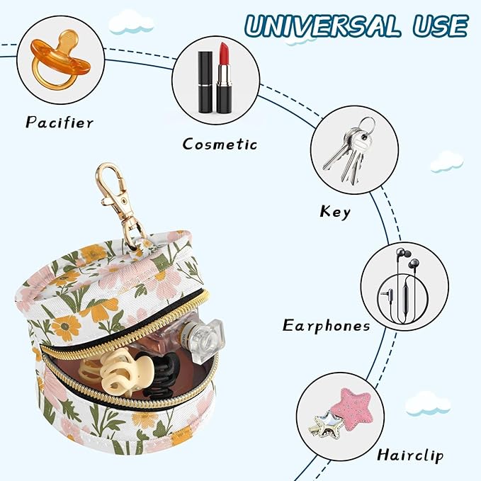 OTVEE Daisy Floral Flower Pacifier Case Cute Little Portable Pacifier Storage with TPU Lining