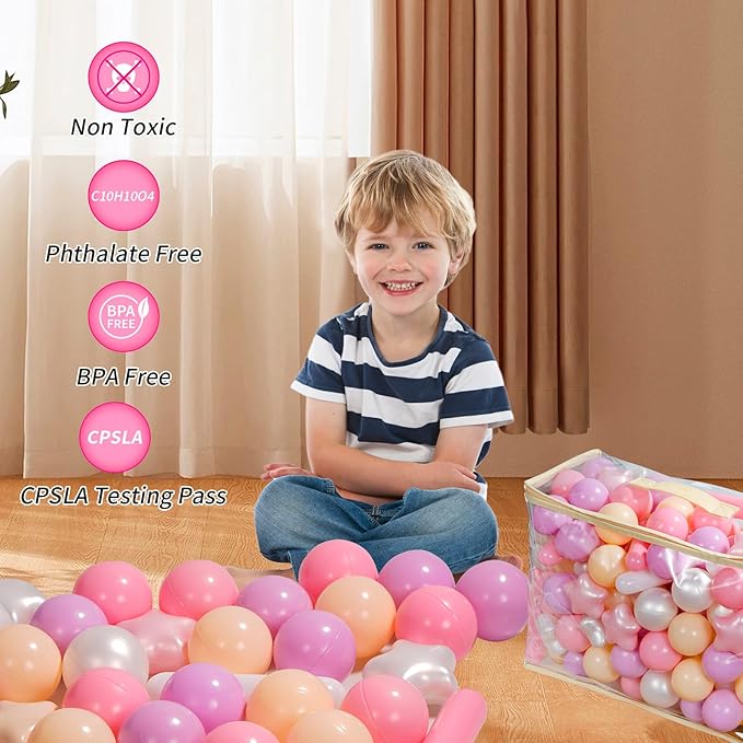Ball Pit Balls for Toddlers 1-3, 300pcs Crush Proof Plastic Balls for Girls Ball Pit, BPA Free Non-Toxic Play Balls for Baby Pool, Playhouse, Tent, for Dogs & Pets, 3 Shapes Mixed Pink Purple