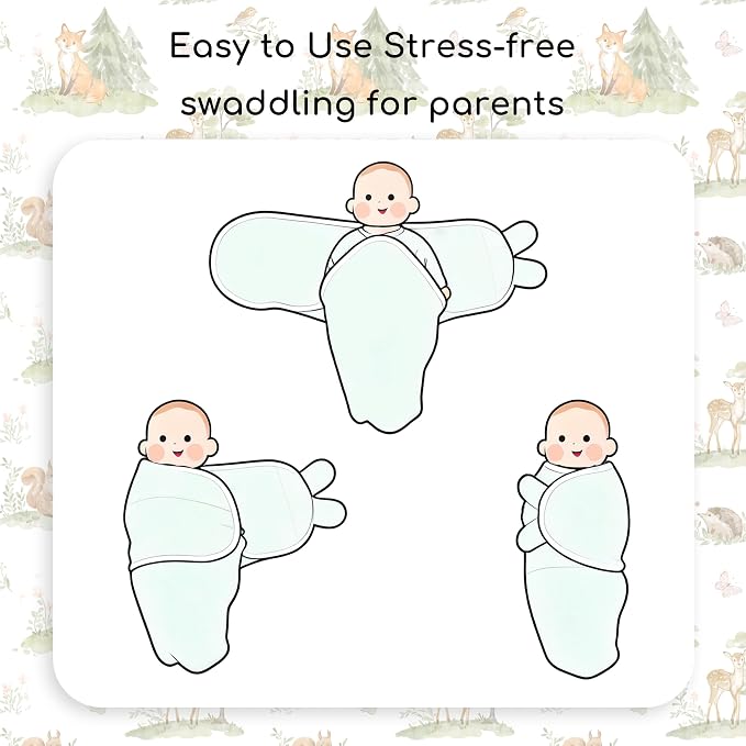 Baby Swaddles for Newborn Organic Cotton, Soft & Snug Velcro Swaddle 0-3 Months Sleep Sack Helps Calm Startle Reflex, 2-Pack Wrap Nursery Swaddling Green Jungle Animals