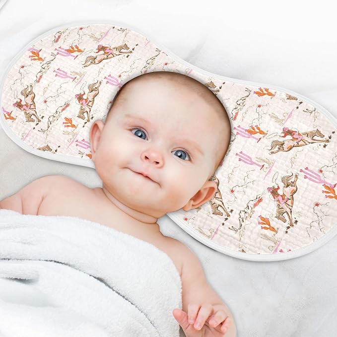 Western Cowgirl Muslin Burp Cloths for Baby Boys and Girls - 2-Pack Ultra Absorbent Muslin Washcloths, Newborn Towel, Milk Spit Up Rags, Burp Cloth Bibs, 22 x 11 Inch