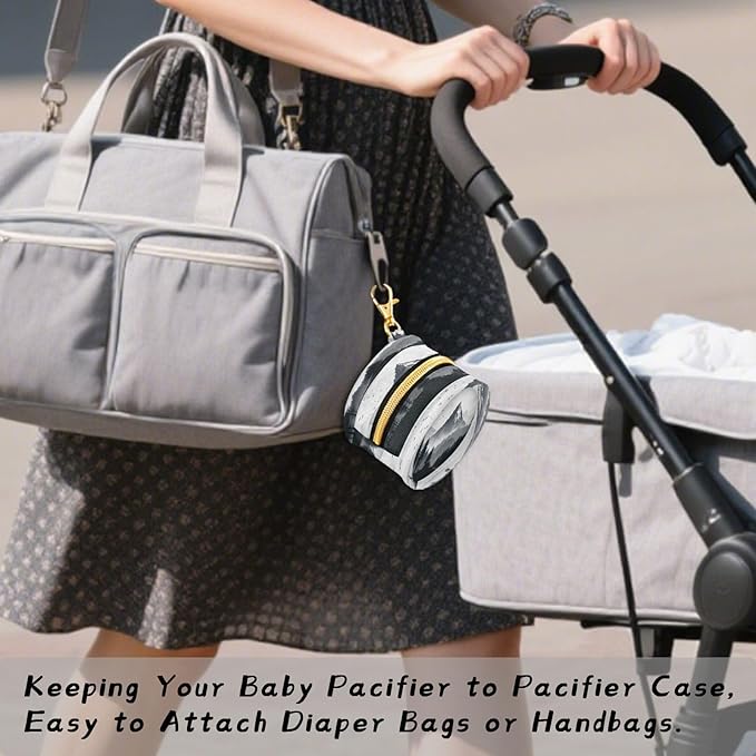 Pacifier Holder Watercolor Mountain Pacifier Storage Case with Zipper & Metal Hook Buckle Portable Container for Baby Binky