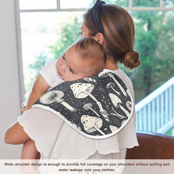 Mushrooms Black Muslin Baby Burp Cloths - Super Absorbent and Soft Burping Rags - Cotton Burp Clothes Set for Boys and Girls, 1 Pack