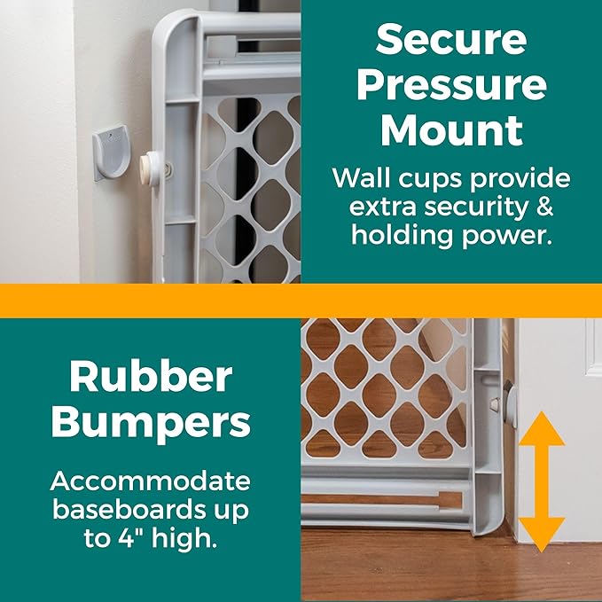 MYPET Universal Pet Gate: 26??- 42??Wide Dog Gate for Doorways with Pressure Fit or Swinging Door Hardware Mounting Types Included: 26" Tall; Gray