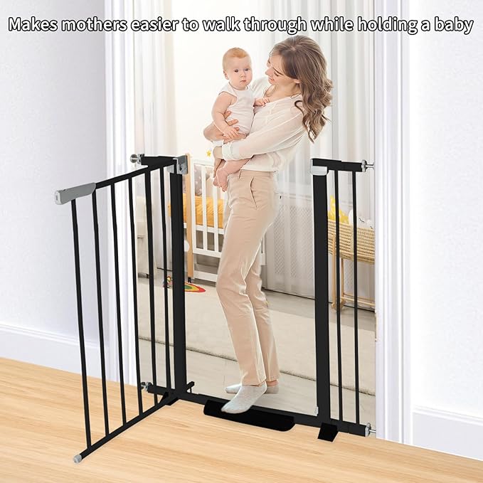 41 Inch Tall Baby Gate Auto Close Dog Gate Adjustable 29.92"-43.71" Wide Pressure Mounted Walk Through Swing Pet Gate for Doorways (Black, 29.92"-43.71" Wide)