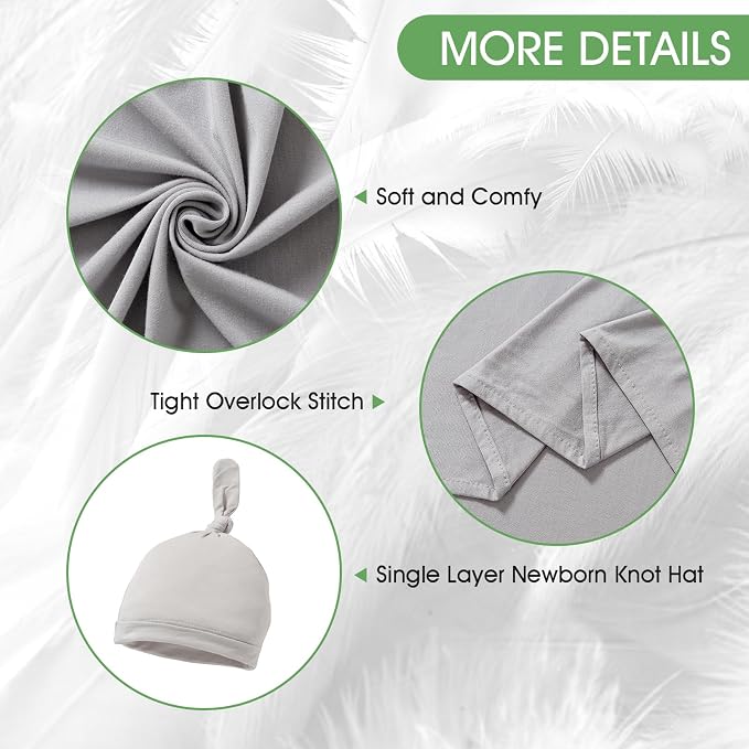 Cotton Knitted Baby Swaddle Blanket with Hat Headband Set Newborn Swaddle Wrap Receiving Blankets for Baby Girl Boy 35" x 35"(Grey)