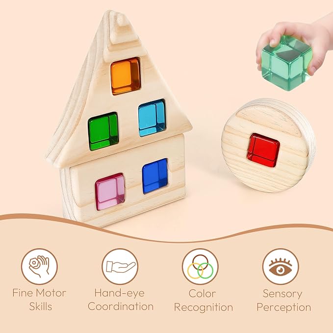 Woodtoe Large Rainbow Building Blocks for Toddlers 1-3, 16 PCS Jumbo Gem Blocks & 3 Wooden Shapes, Montessori Toys for 1 2 3 Year Old Boy Girl, Acrylic Stacking Toy Set, 1 2 Year Old Birthday Gifts