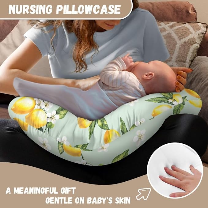White Floral and Lemon Breastfeeding Pillow Cover Stretchy Removable Nursing Covers for Breastfeeding Pillows Ultra Soft Newborn Feeding Pillow Cover Washable and Easy to Clean