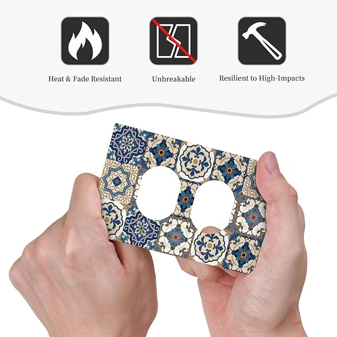 Boho Talavera Decorative Tile Moroccan Mandala Print Outlet Covers 1 Gang Duplex Light Switch Cover Decorative Switch Plates Electrical Receptacle Faceplate Wall Plate for Bathroom Kitchen Decor