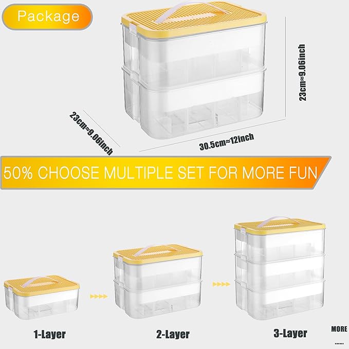 Kids Toys Storage Organizer for Lego Clear Building Blocks Container Box with Baseplate Lids 2 Layers Stackable Playroom Organization Bin Portable Drawers Bricks Puzzle Board Craft Compartments Case
