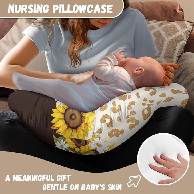 Leopard Sunflower Nursing Pillow Cover, Premium Quality Soft Breast Feeding Pillow Covers Great for Breastfeeding Moms