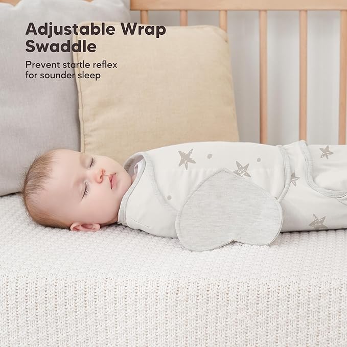 Susurration Swaddle Sleep Sacks 3 Pack 100% Muslin Cotton Swaddle Blanket Small Baby Wrap for 3-6 Months Newborn Girls,Boys,Infants Essentials,Adjustable Wearable Sleeping Sack (New Grey, 3-6 Months)