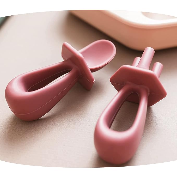 Tiny Twinkle Silicone Training Utensils - Baby Spoons & Baby Forks For Self-Feeding Training - Silicone Baby Led Weaning Utensils For Toddlers And Babies 6-24 Months - Baby Feeding Supplies (Cinnamon)