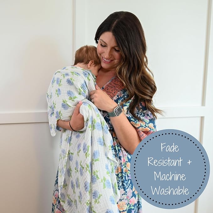 LollyBanks Muslin Swaddle Blankets 2 Pack, 100% Cotton Baby Blanket for Girls, Soft and Breathable 47 x 47 Inches Newborn Swaddle Blanket, Newborn Essentials Must Haves (Hydrangea and Tulip)