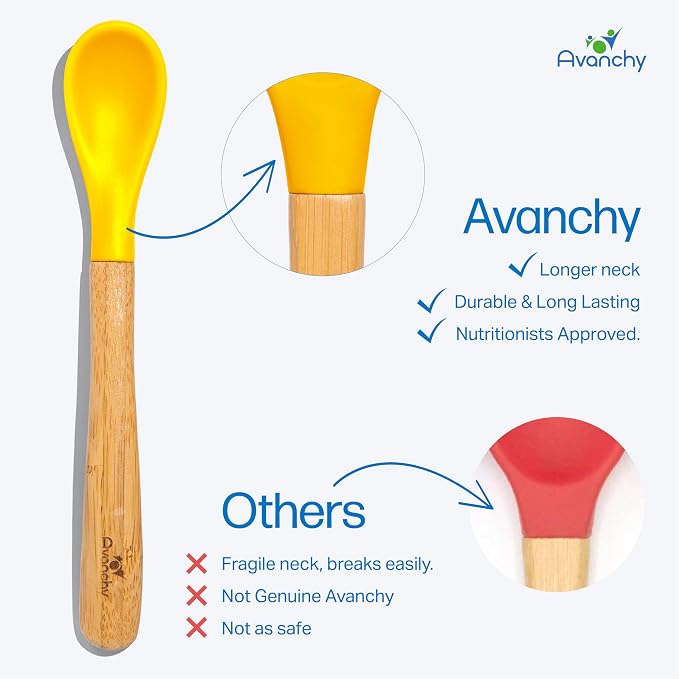 Avanchy 5oz Silicone Sippy Cup Blue Bamboo 5 Infant Spoons Blue