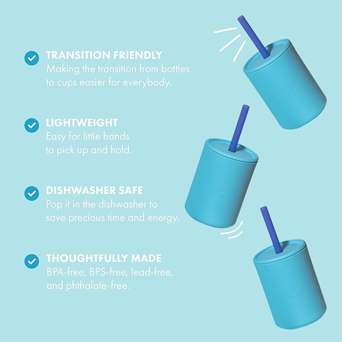 Avanchy Silicone Training Sippy Cup with Straw Lid ??For Babies 6+ Months to Toddlers 1 Year Old ??8 oz Infant Water Cup for Baby Led Weaning, Orange