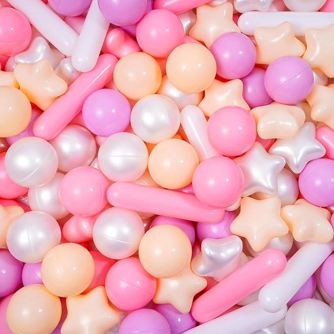 Ball Pit Balls for Toddlers 1-3, 300pcs Crush Proof Plastic Balls for Girls Ball Pit, BPA Free Non-Toxic Play Balls for Baby Pool, Playhouse, Tent, for Dogs & Pets, 3 Shapes Mixed Pink Purple