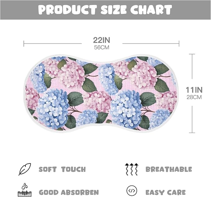 Pink Blue Hydrangea Pattern Burp Cloths 1 Pack Muslin Burping Cloth Cotton Burp Towel Soft Absorbent Baby Burp Cloths for Boys Girls Newborn 22 x 11 in