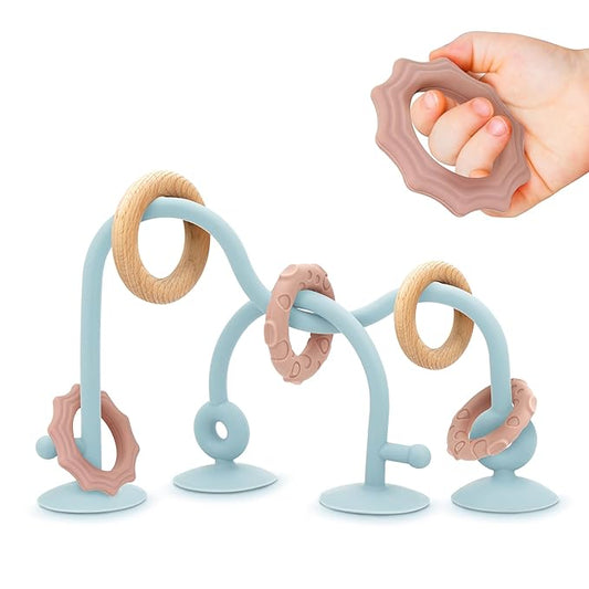 Baby Suction High Chair Toys - Enhanced 24hr Hold Suction Cup Sensory Bath Toys for Babies 6-12 Months, Toddlers, Infant, Interactive Silicone Montessori Teether Toy