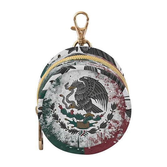 Pacifier Holder with Clip Pacifier Case for Diaper Bag Round Baby Pacifier Pouch Box Bag Portable Mexico Eagle Flag Colorful