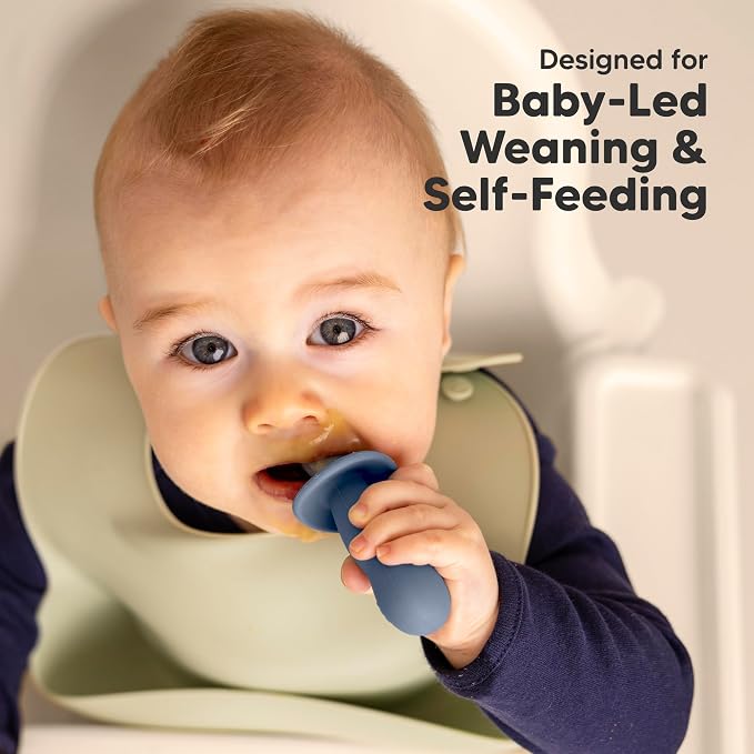 Keababies 4-Pack Silicone Baby Spoons and Forks Set - Baby Spoon Self Feeding, BLW Baby Utensils 6-12 Months, Baby Led Weaning Feeding Spoon,Teething Infant Baby First Food Training Pre Spoon
