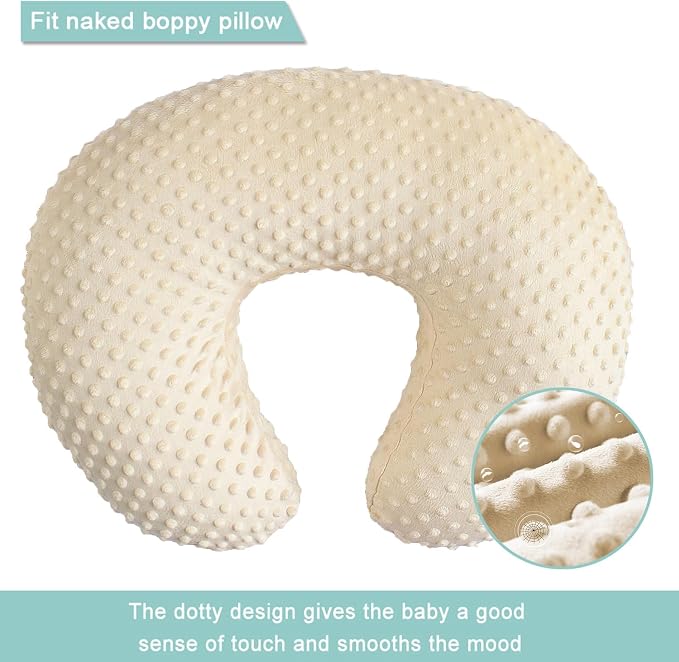 Minky Nursing Pillow Cover Breast Feeding Pillow Cover Slipcover U Shape for Baby Boy Girl,Cover Only(LightBeige)