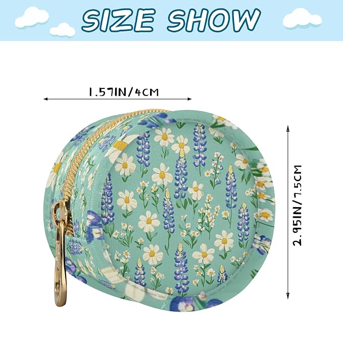 Pacifier Holder with Clip Pacifier Case for Diaper Bag Round Baby Pacifier Pouch Box Bag Portable Cute Green Bluebonnet and Daisies